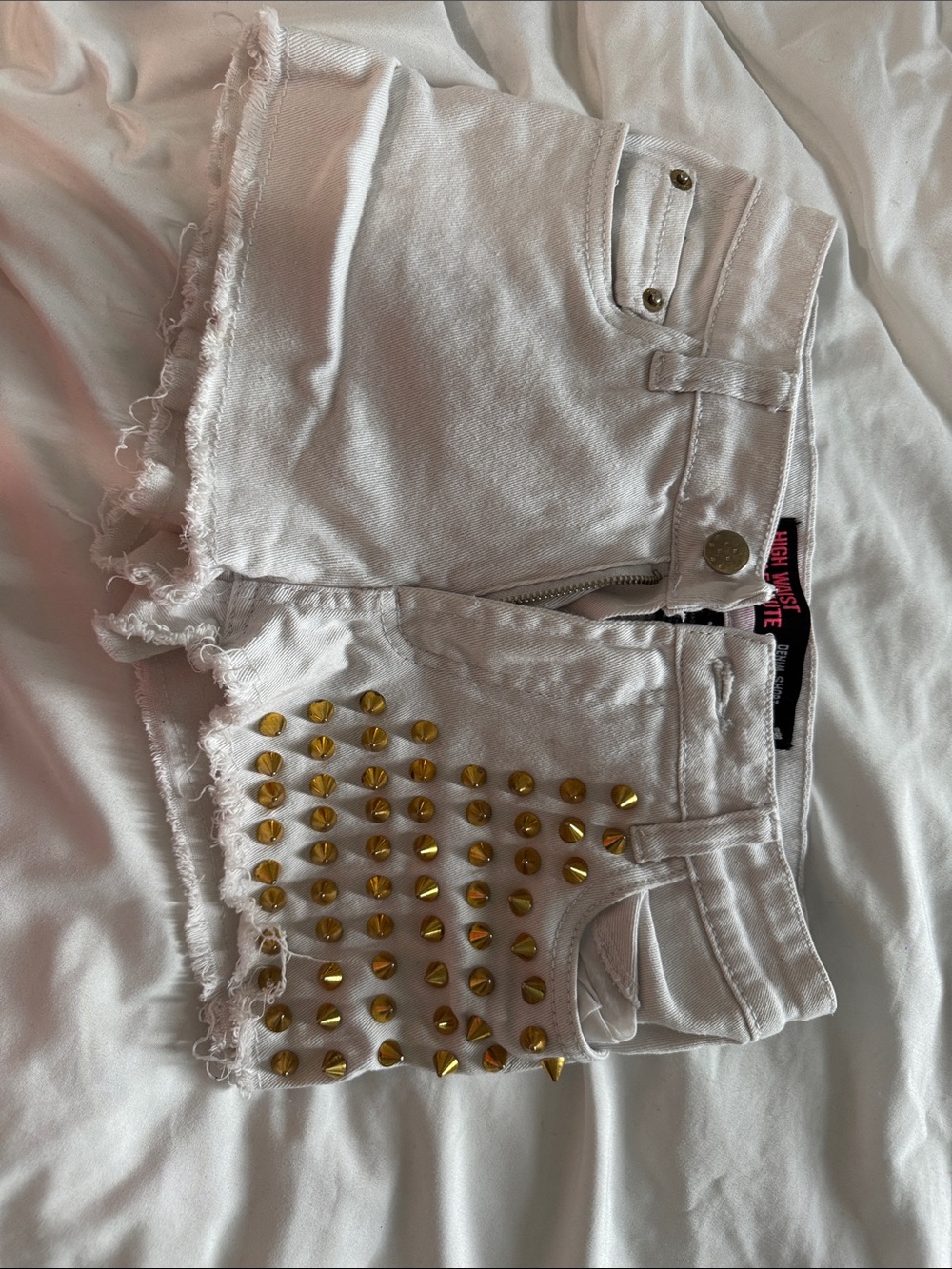 Urban Planet White Jean Shorts with Gold Studs